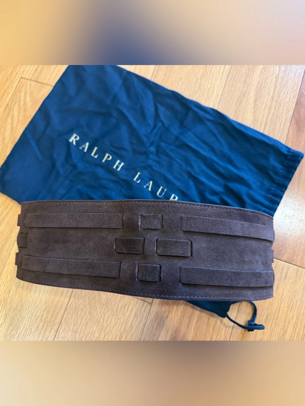 Ralph Lauren Collection Woven Calf-Suede Wide Waist Belt Brown RP$700
